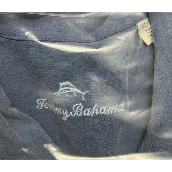 Tommy Bahama Blue Island Twist 100% Silk Embroidered Button Up Size XL - Picture 5 of 5